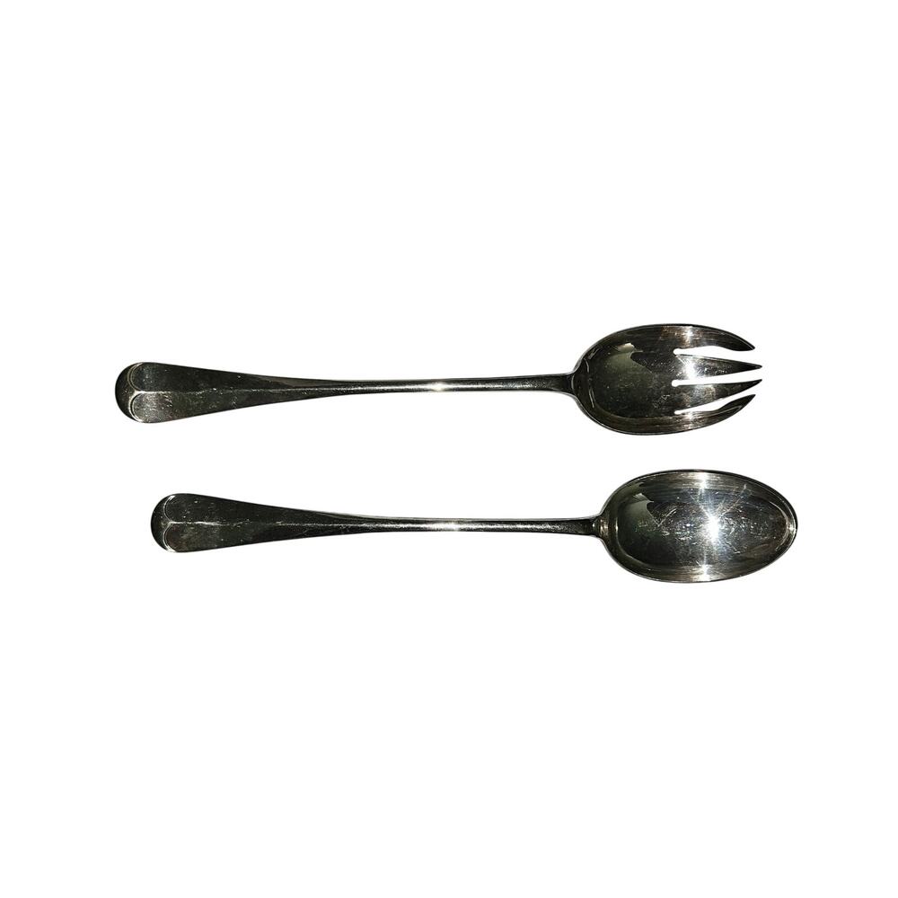 Vintage Sheffield England Silverplate Salad Serving Spoon Fork Set Flatware